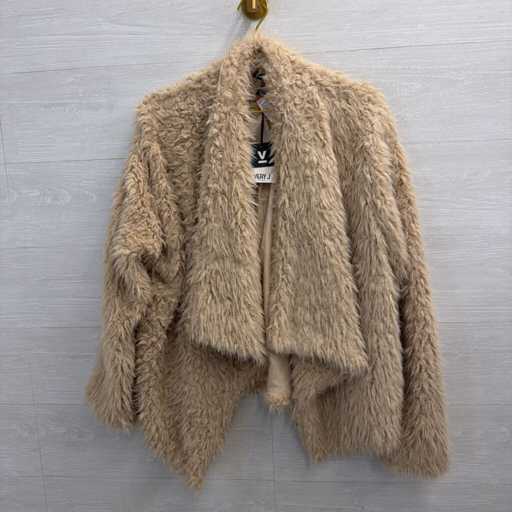 Very J Beige Soft Fuzzy Open Front Jacket Large
