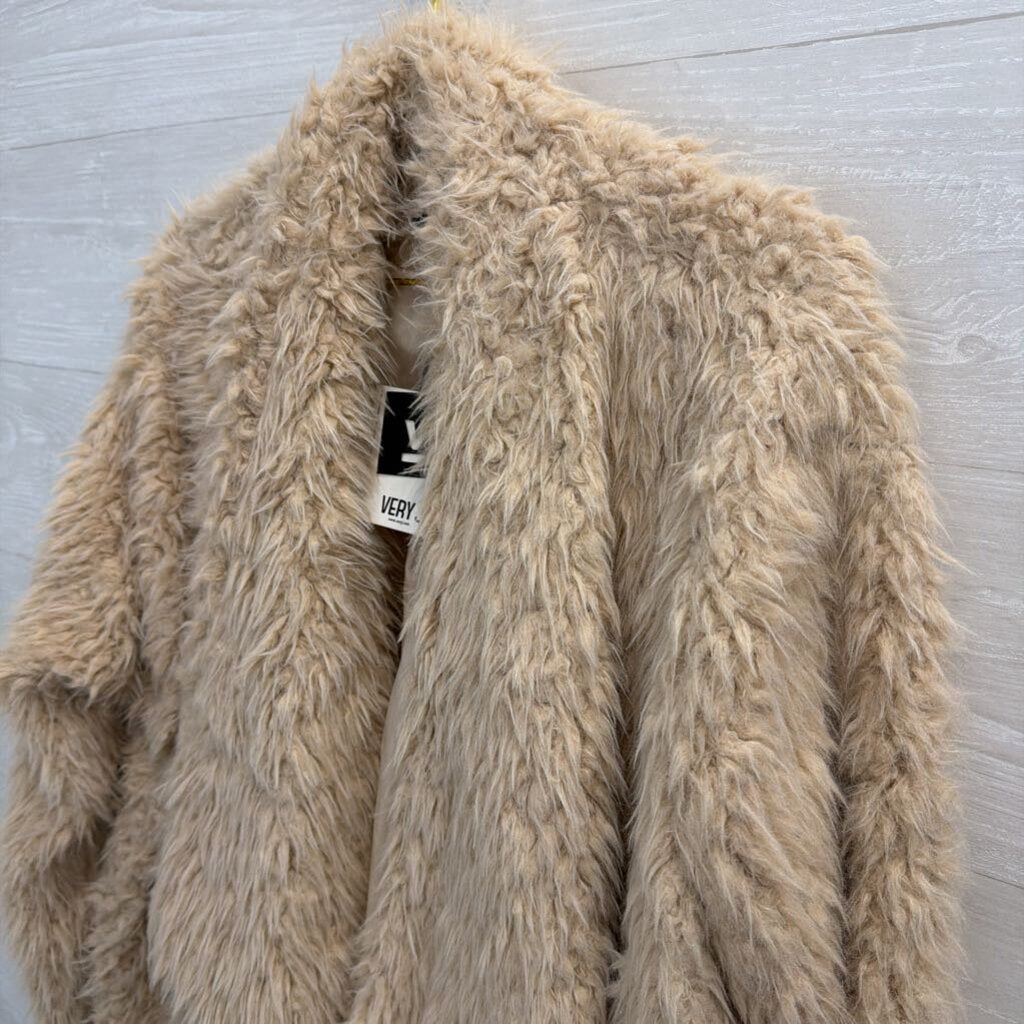 Very J Beige Soft Fuzzy Open Front Jacket Large