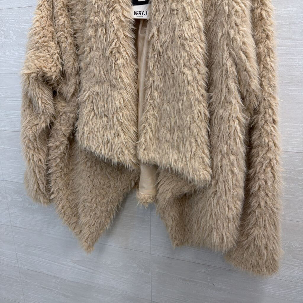 Very J Beige Soft Fuzzy Open Front Jacket Large