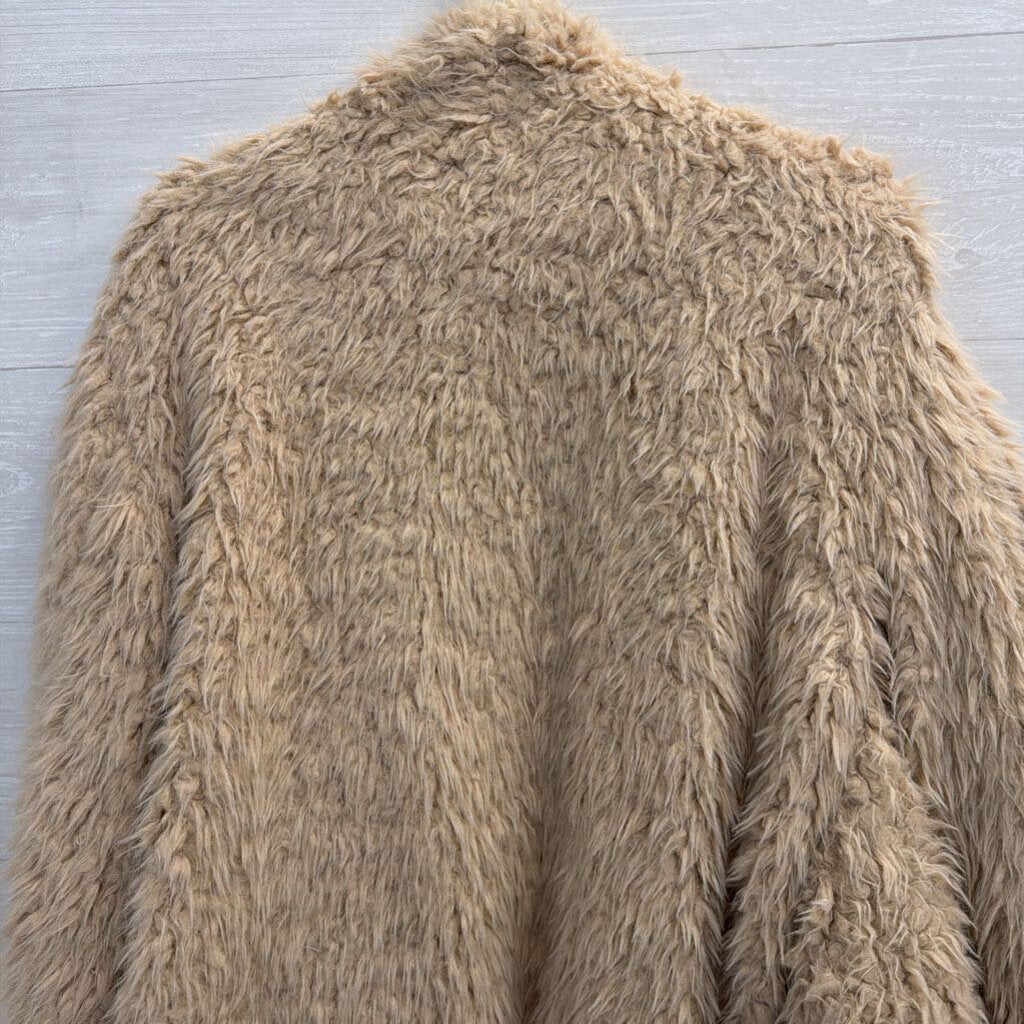 Very J Beige Soft Fuzzy Open Front Jacket Large