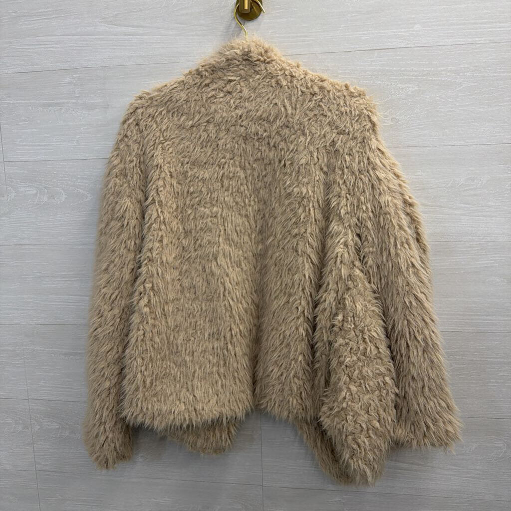 Very J Beige Soft Fuzzy Open Front Jacket Large