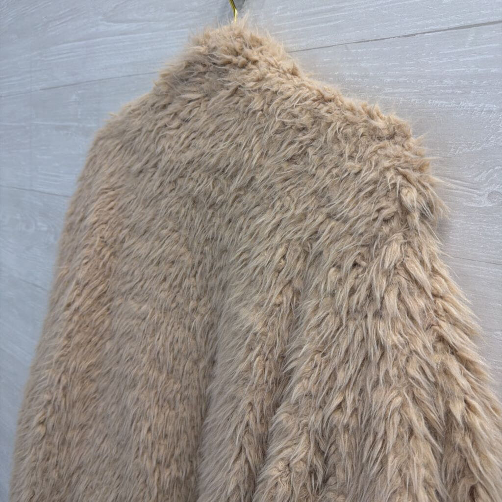 Very J Beige Soft Fuzzy Open Front Jacket Large