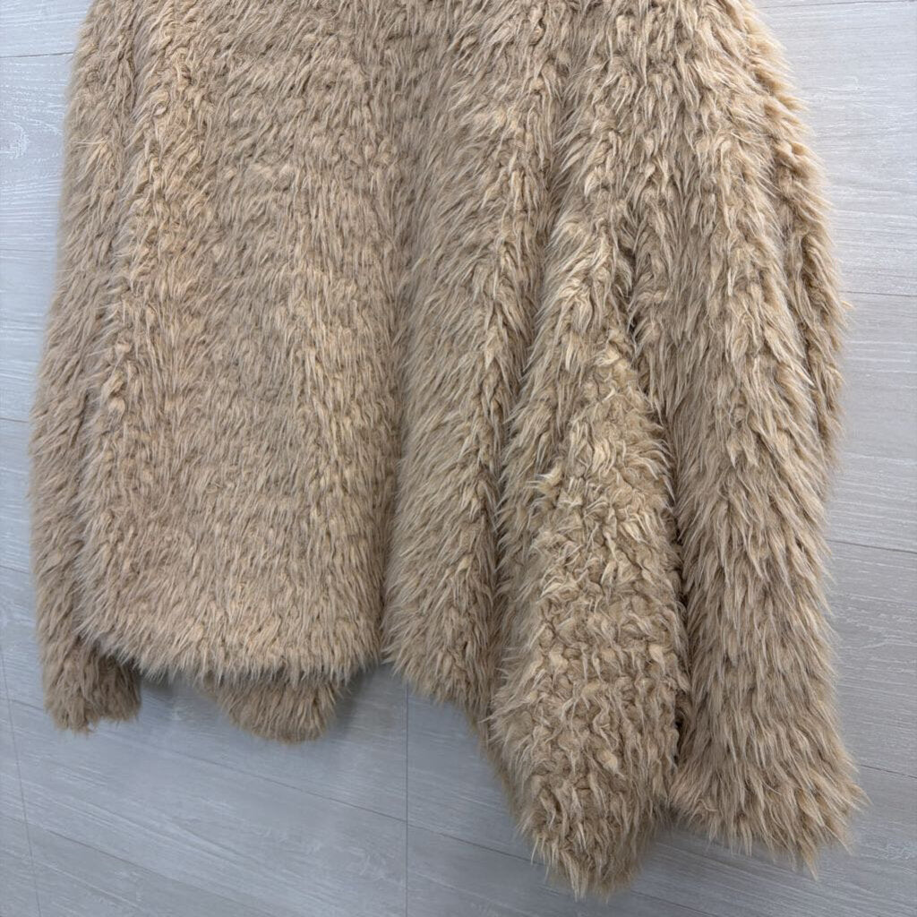 Very J Beige Soft Fuzzy Open Front Jacket Large