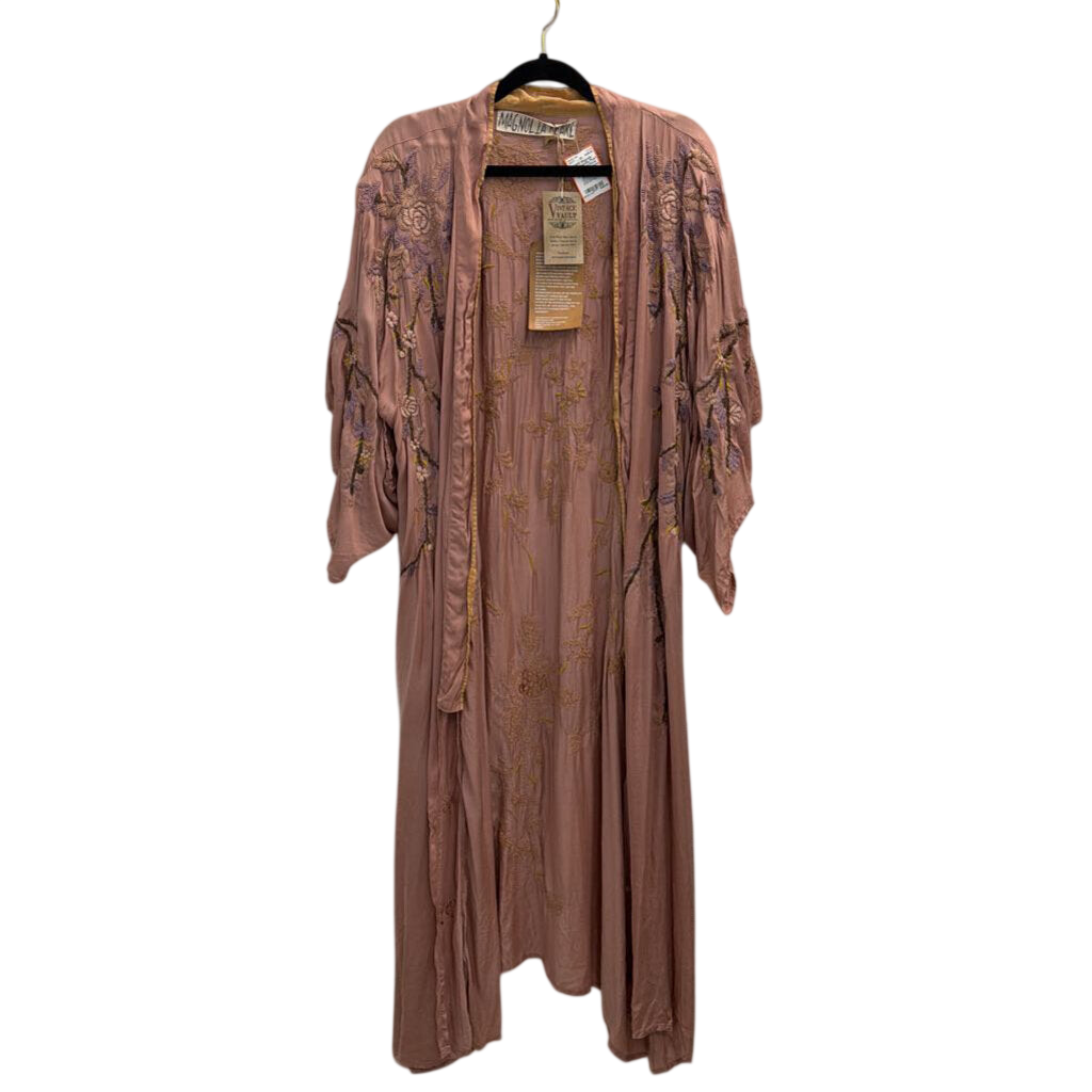 Magnolia Pearl Dusty Rose Floral Embroidered Kimono One Size