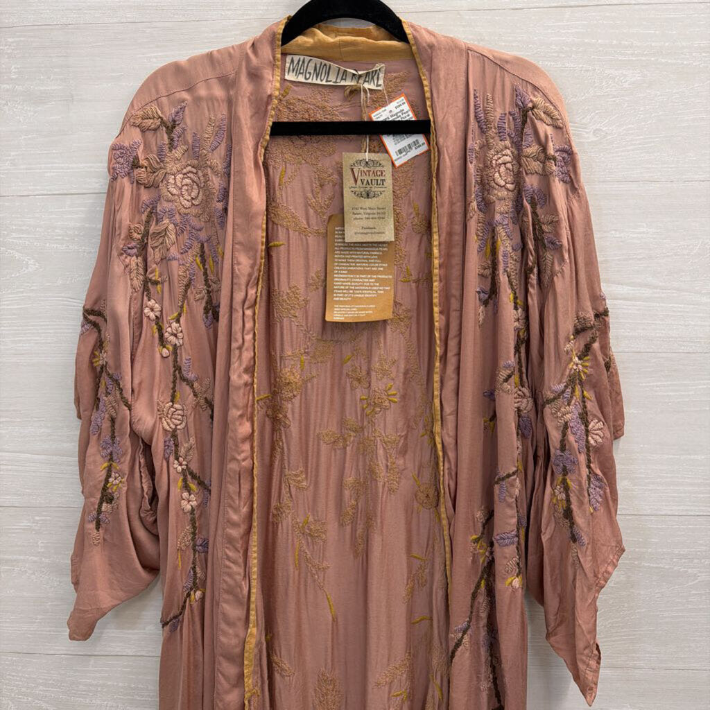 Magnolia Pearl Dusty Rose Floral Embroidered Kimono One Size