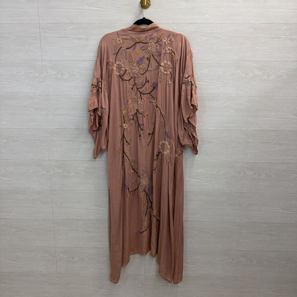 Magnolia Pearl Dusty Rose Floral Embroidered Kimono One Size