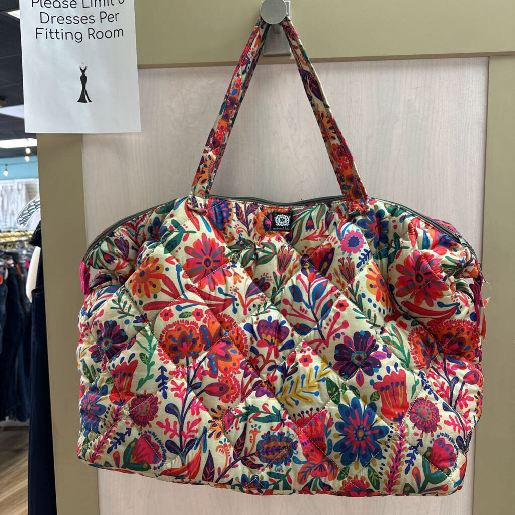 Natural Life Beige/ Multi Print Puffy Weekender Bag