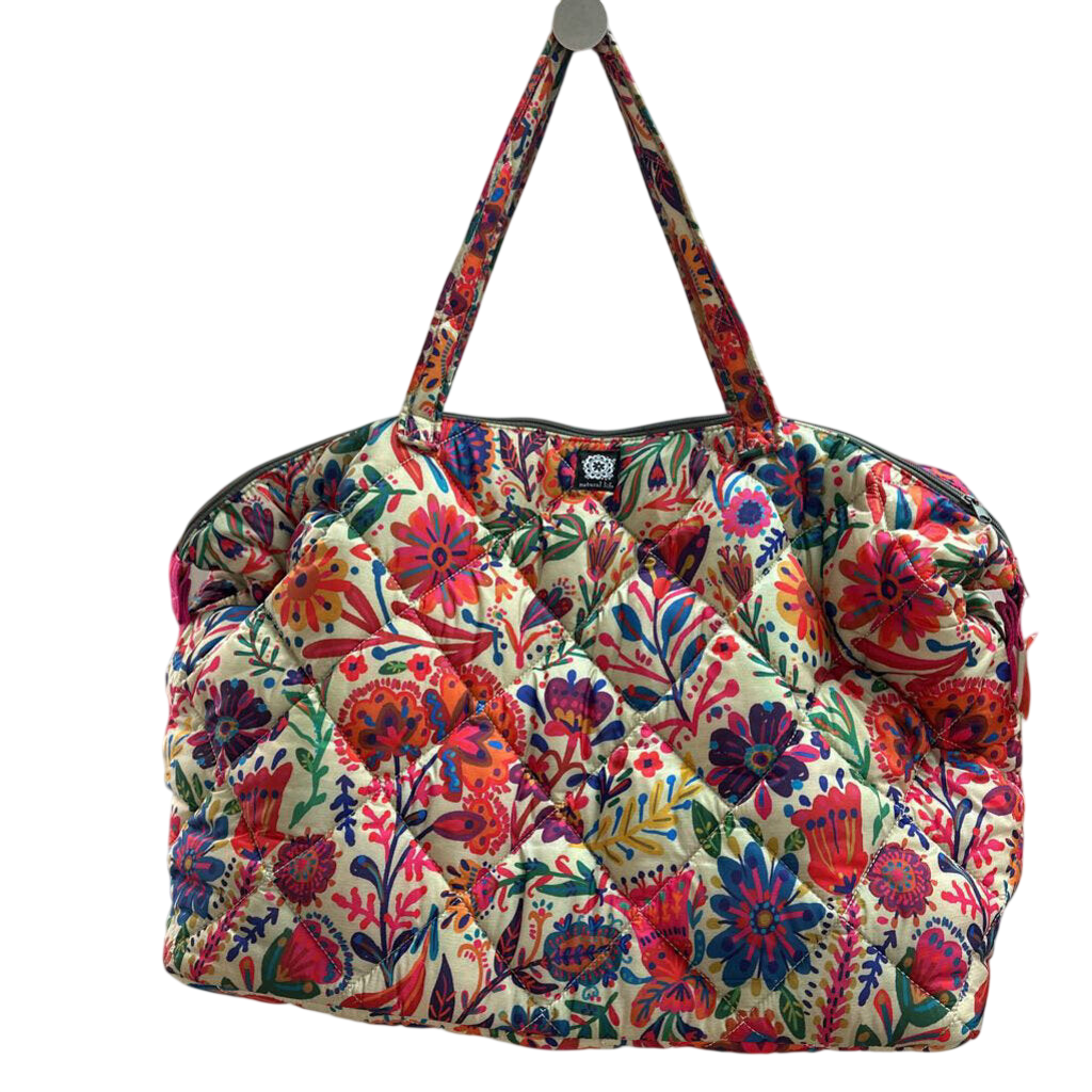 Natural Life Beige/ Multi Print Puffy Weekender Bag