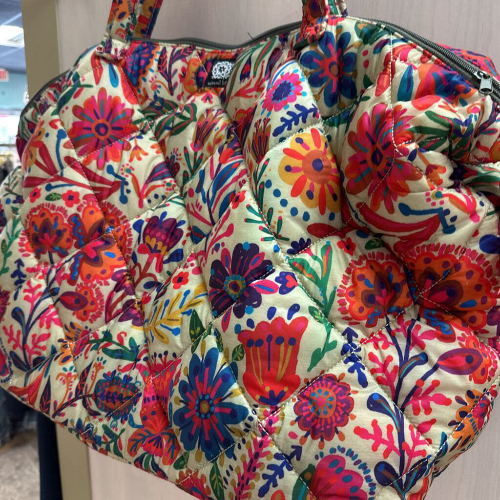 Natural Life Beige/ Multi Print Puffy Weekender Bag