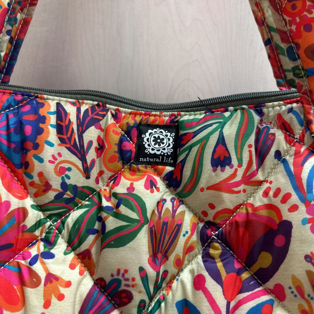 Natural Life Beige/ Multi Print Puffy Weekender Bag