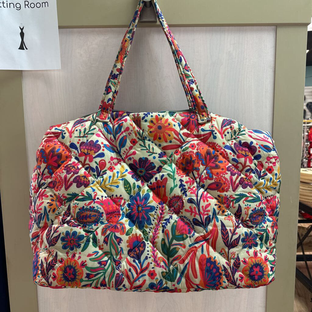 Natural Life Beige/ Multi Print Puffy Weekender Bag