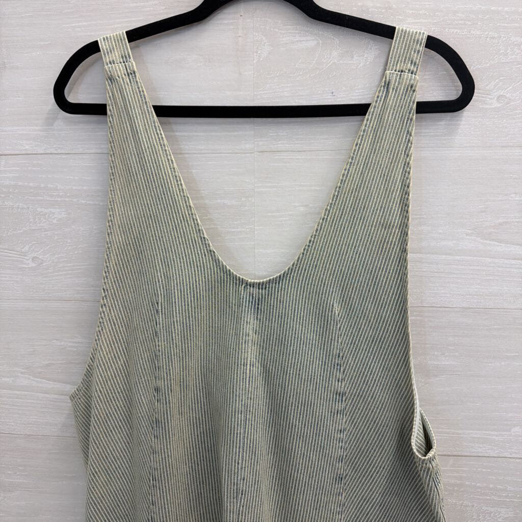 Molly Green Blue/ White Striped Wide Leg Overall Jumpsuit Large