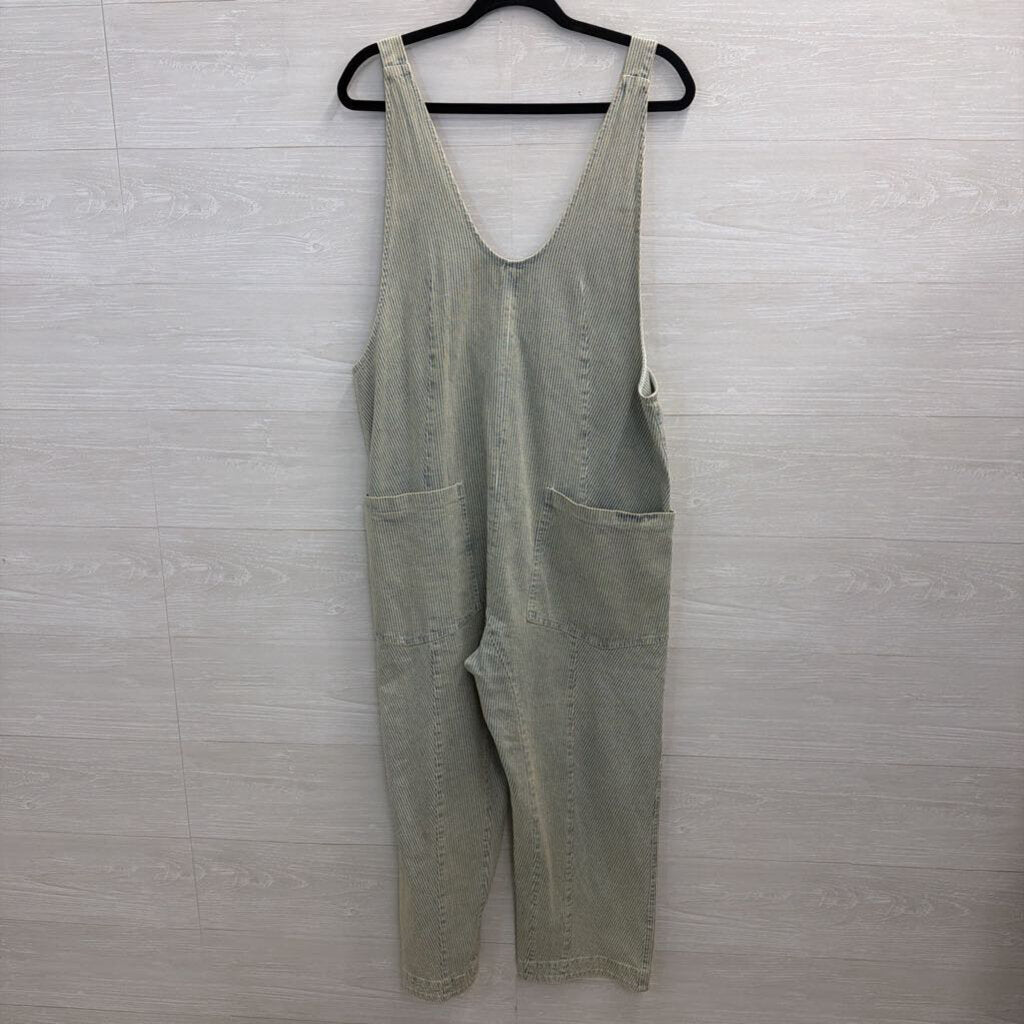 Molly Green Blue/ White Striped Wide Leg Overall Jumpsuit Large