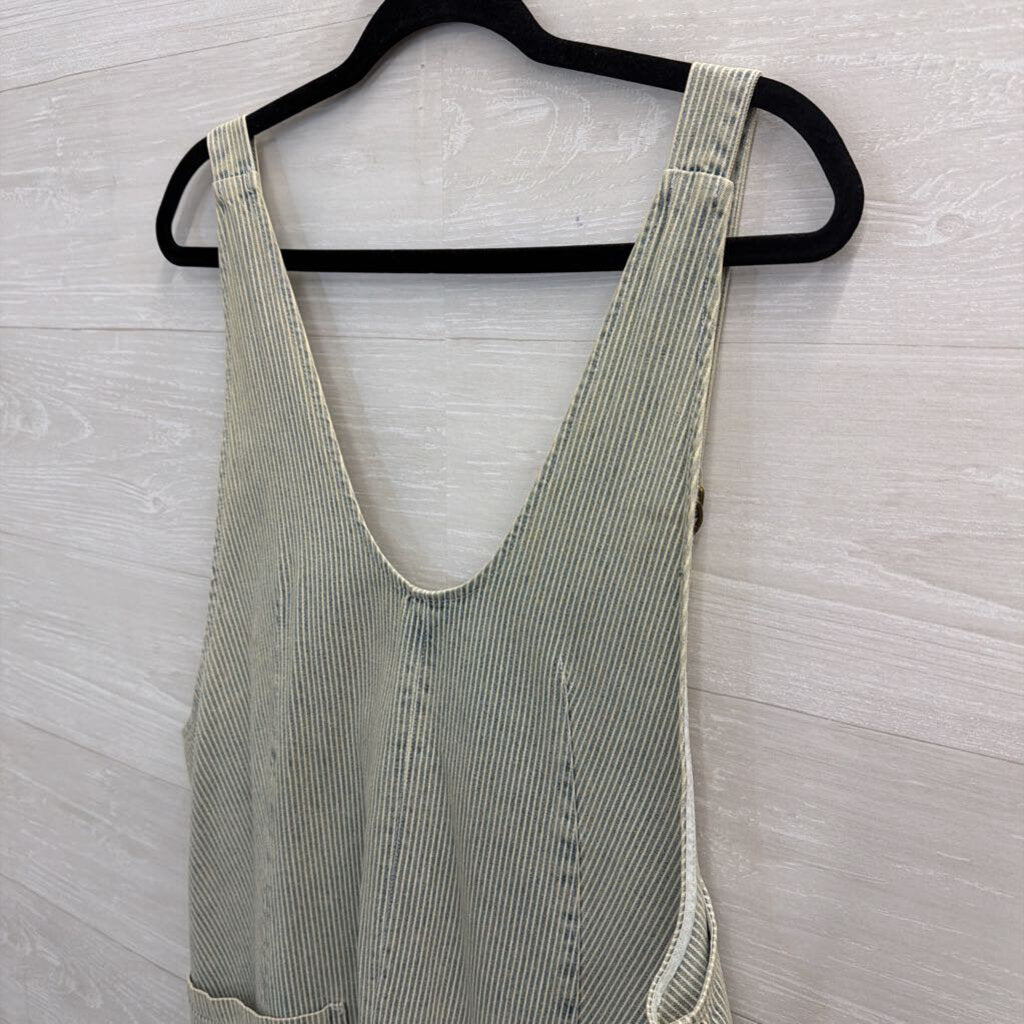 Molly Green Blue/ White Striped Wide Leg Overall Jumpsuit Large
