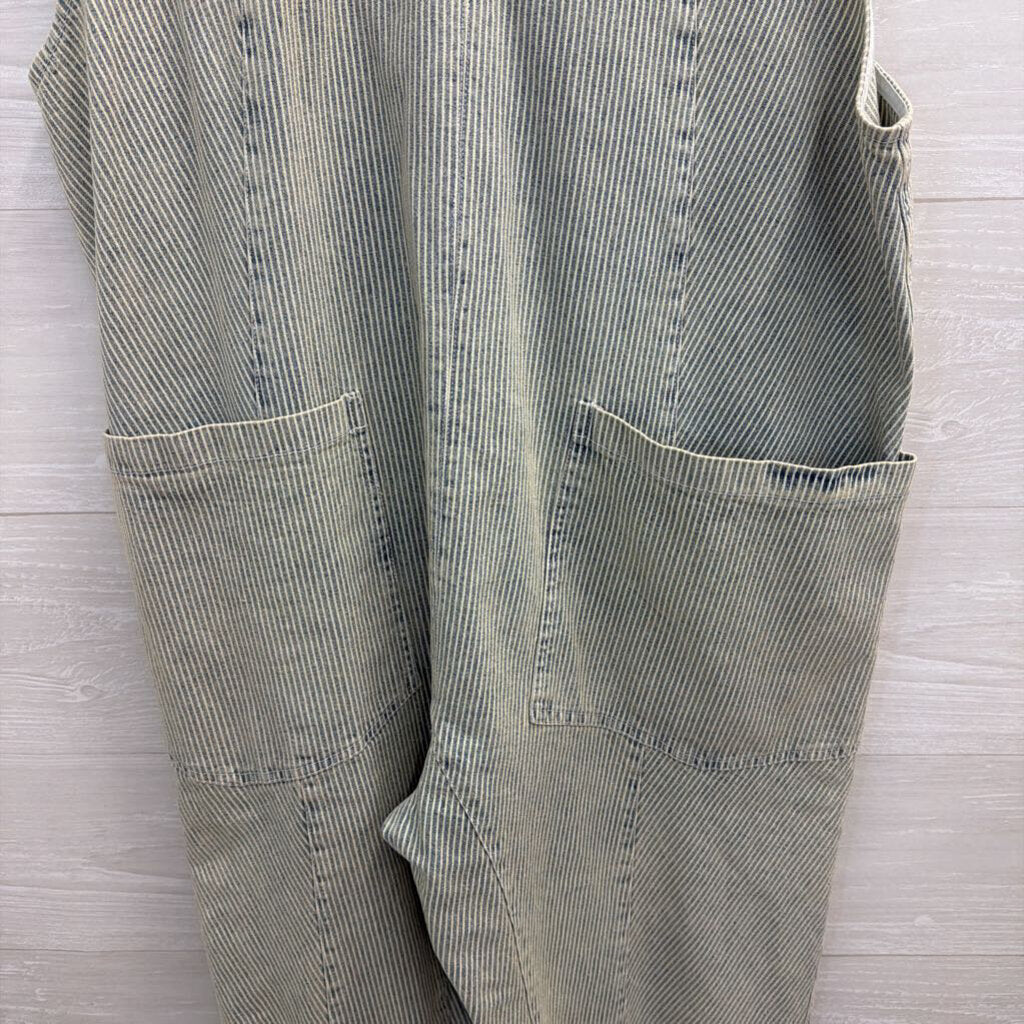 Molly Green Blue/ White Striped Wide Leg Overall Jumpsuit Large