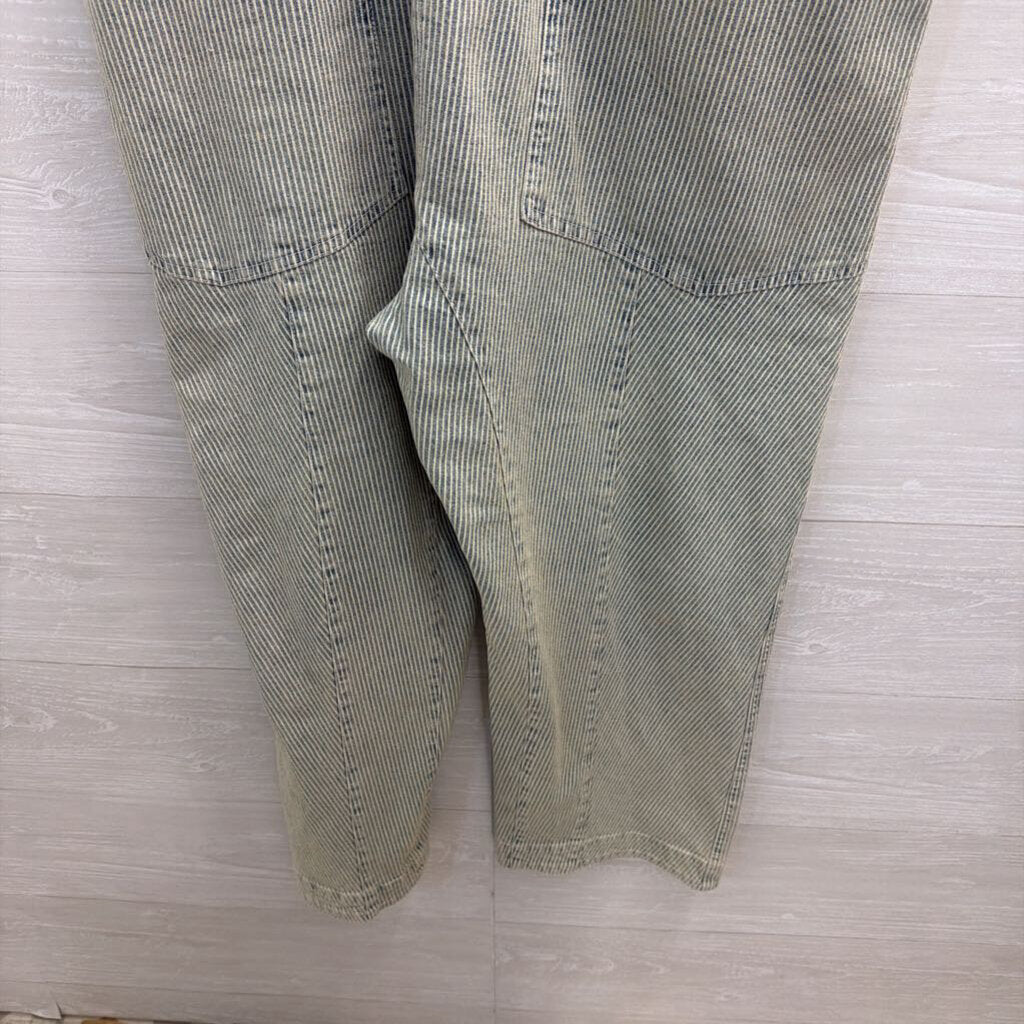 Molly Green Blue/ White Striped Wide Leg Overall Jumpsuit Large