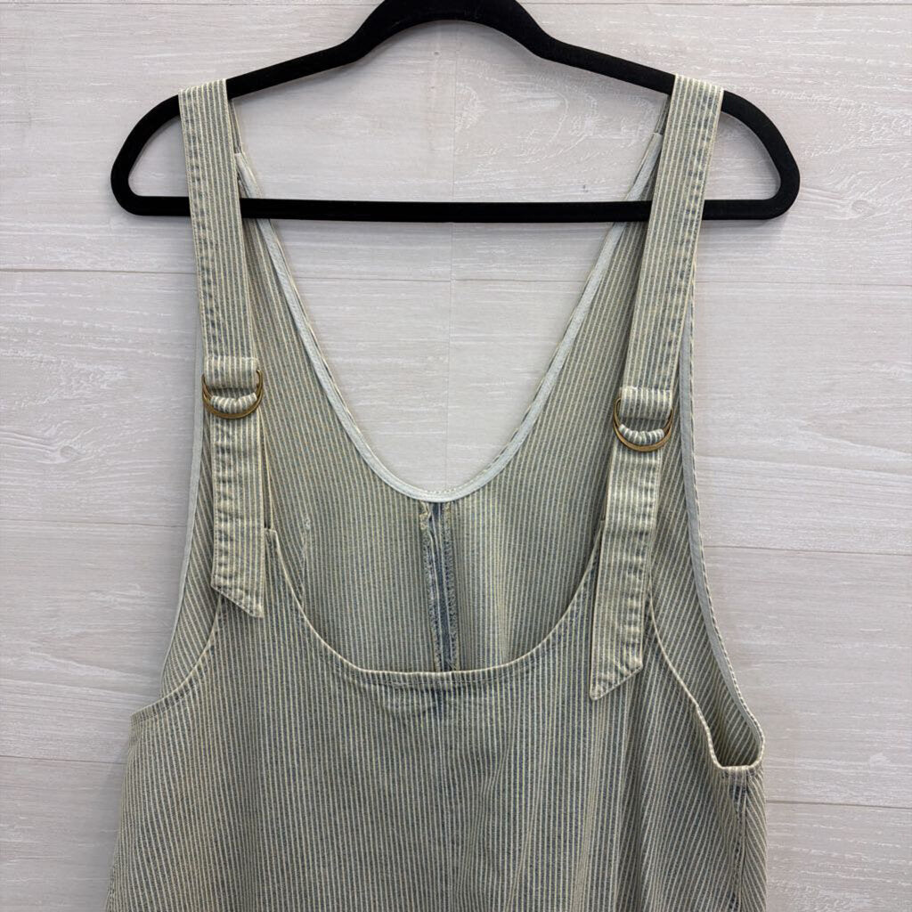 Molly Green Blue/ White Striped Wide Leg Overall Jumpsuit Large