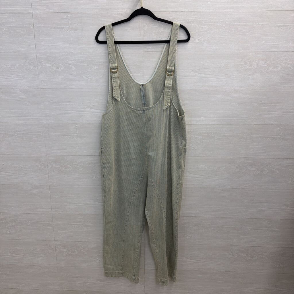 Molly Green Blue/ White Striped Wide Leg Overall Jumpsuit Large