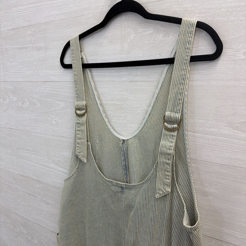 Molly Green Blue/ White Striped Wide Leg Overall Jumpsuit Large