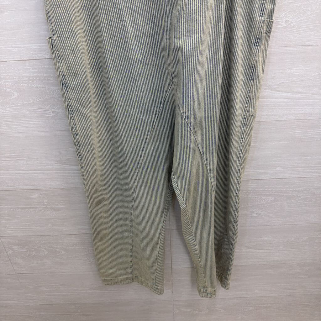 Molly Green Blue/ White Striped Wide Leg Overall Jumpsuit Large