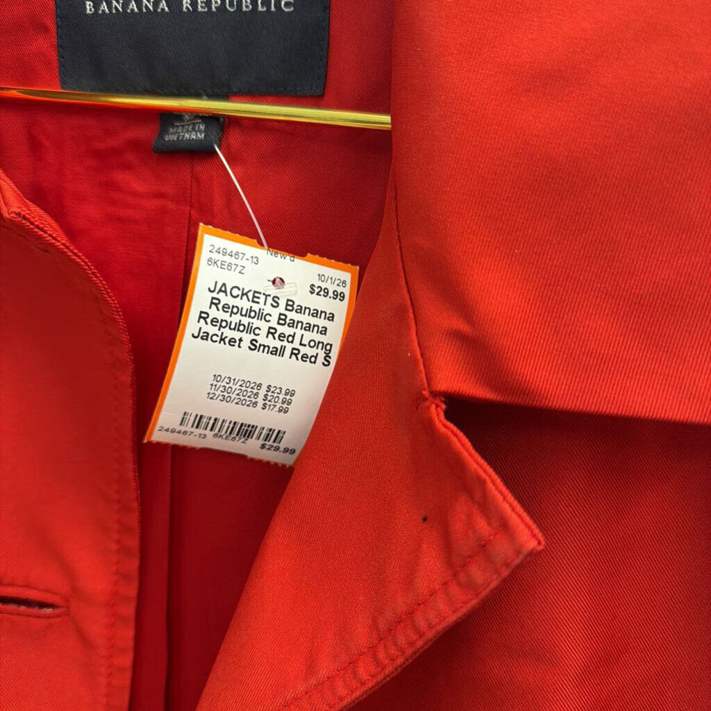 Banana Republic Red Long Jacket Small