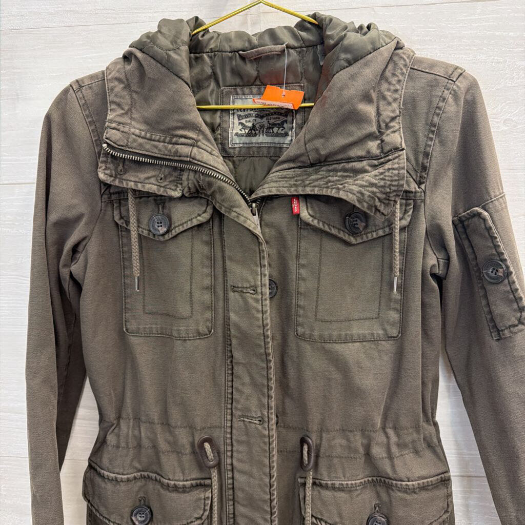 Levi Green Four Pocket Hooded Field Utility Jacket Extra Small