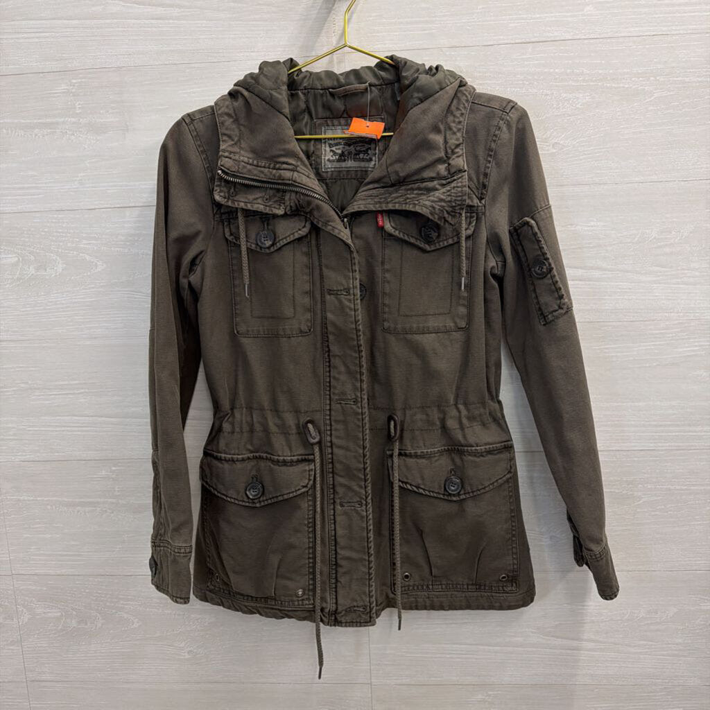 Levi Green Four Pocket Hooded Field Utility Jacket Extra Small