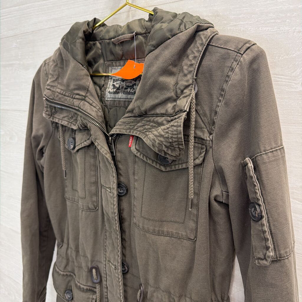 Levi Green Four Pocket Hooded Field Utility Jacket Extra Small