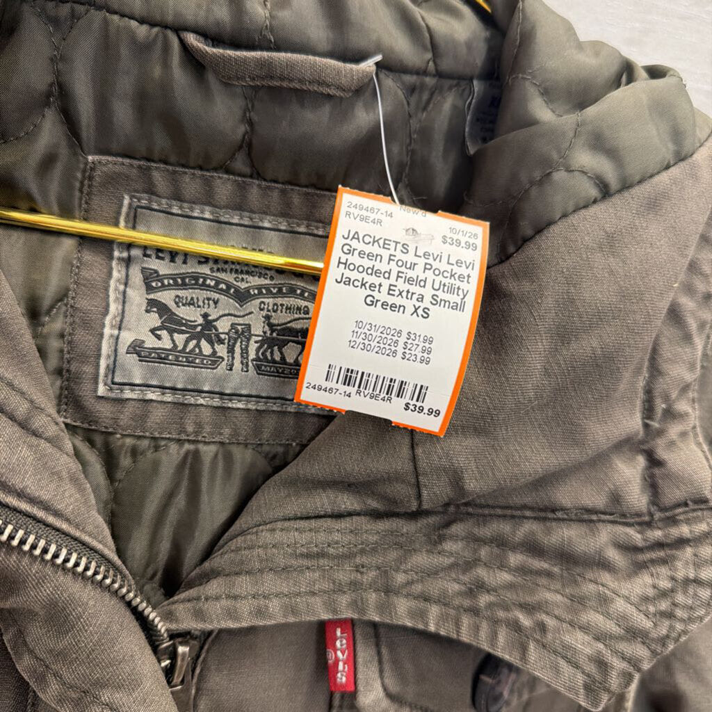 Levi Green Four Pocket Hooded Field Utility Jacket Extra Small