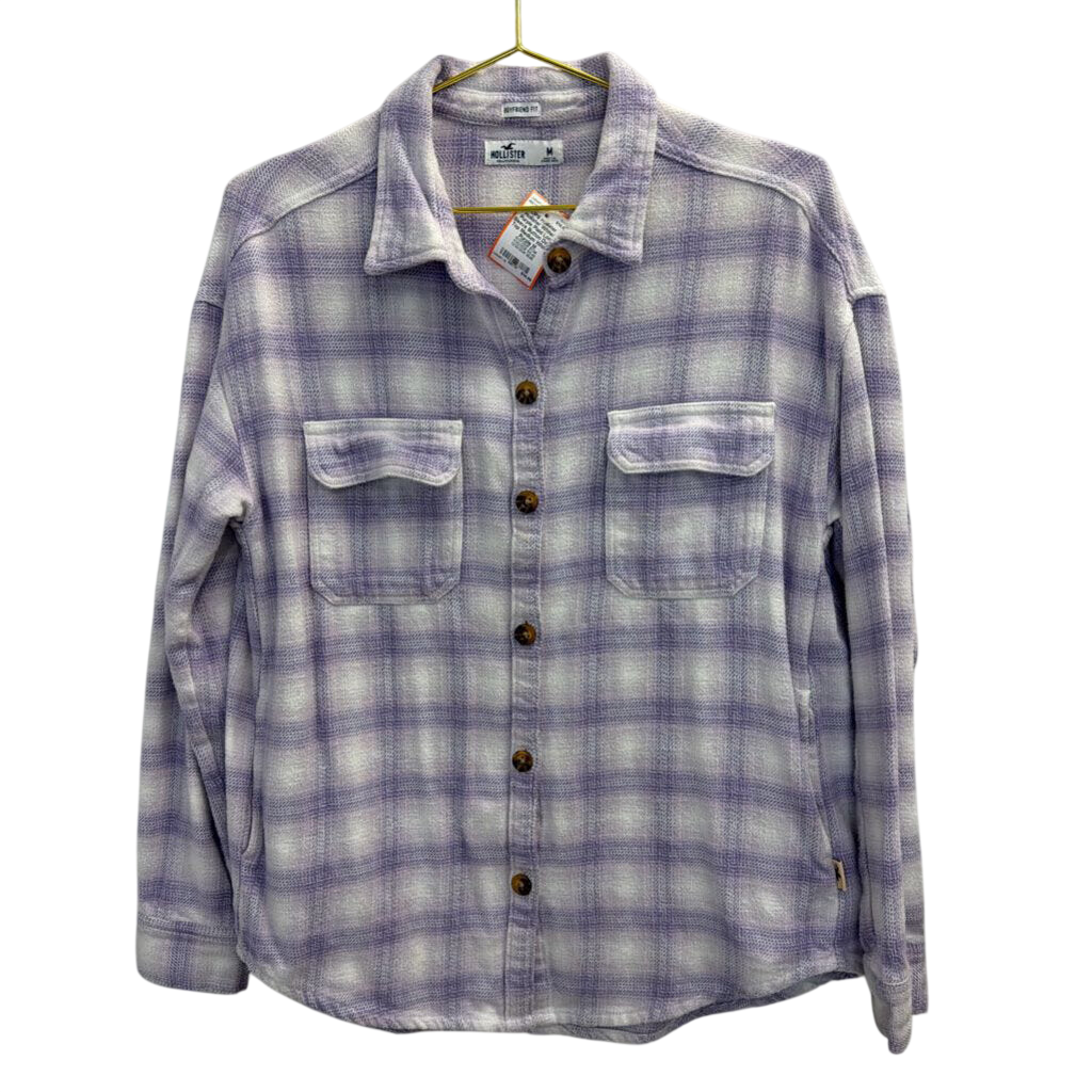 Hollister White/ Purple Plaid Long Sleeve Button Down Top Medium