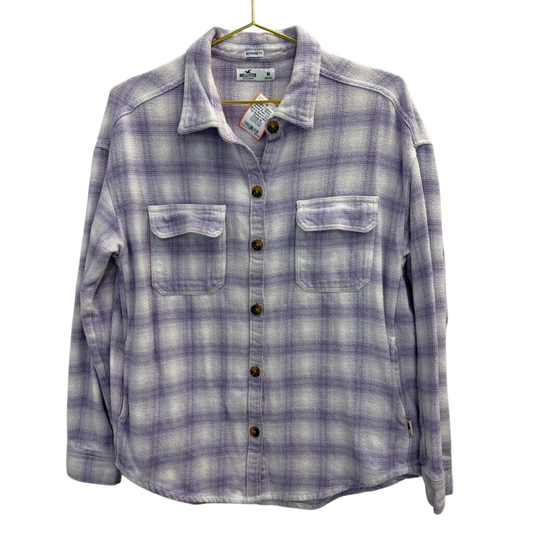 Hollister White/ Purple Plaid Long Sleeve Button Down Top Medium