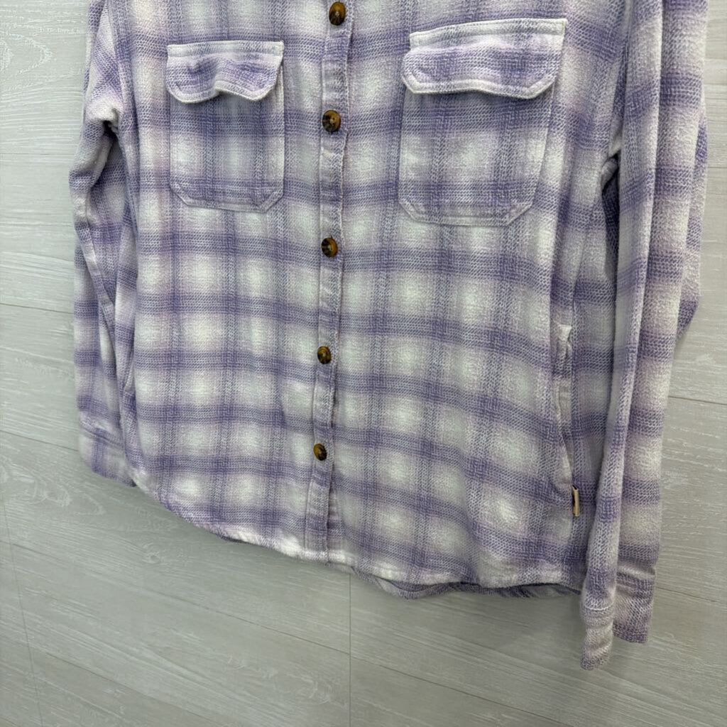 Hollister White/ Purple Plaid Long Sleeve Button Down Top Medium