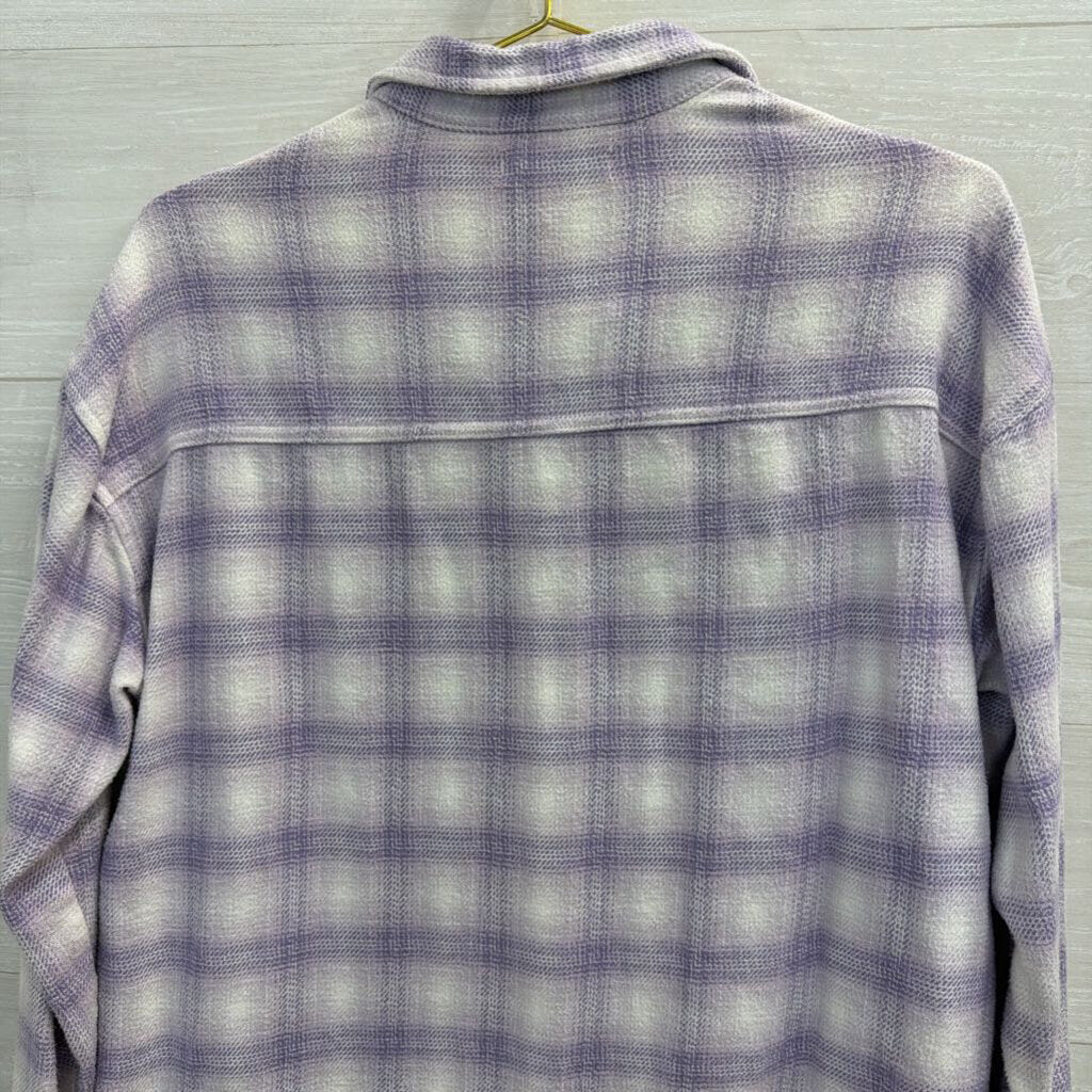 Hollister White/ Purple Plaid Long Sleeve Button Down Top Medium