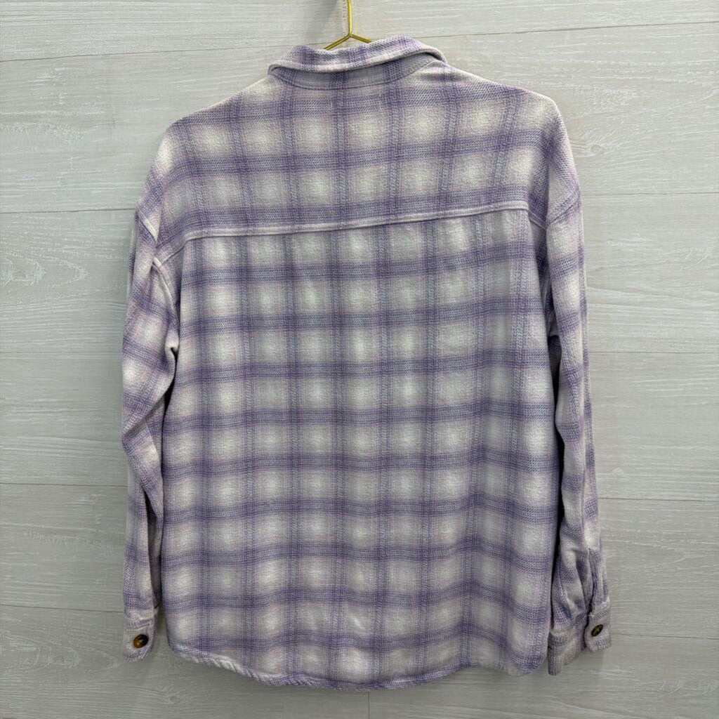 Hollister White/ Purple Plaid Long Sleeve Button Down Top Medium