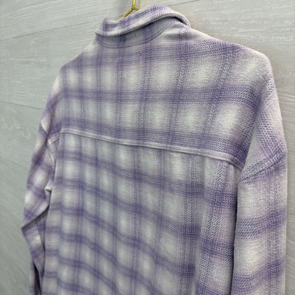 Hollister White/ Purple Plaid Long Sleeve Button Down Top Medium