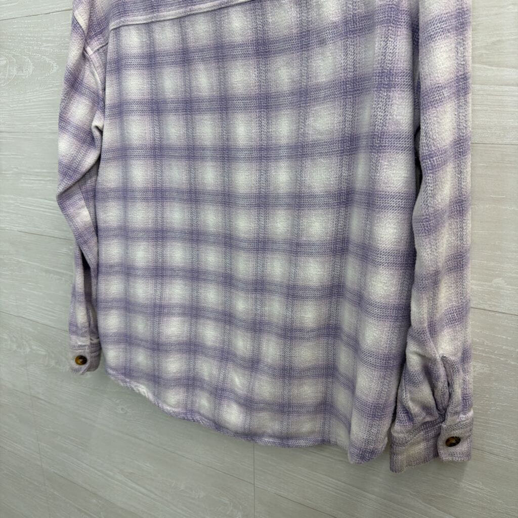 Hollister White/ Purple Plaid Long Sleeve Button Down Top Medium