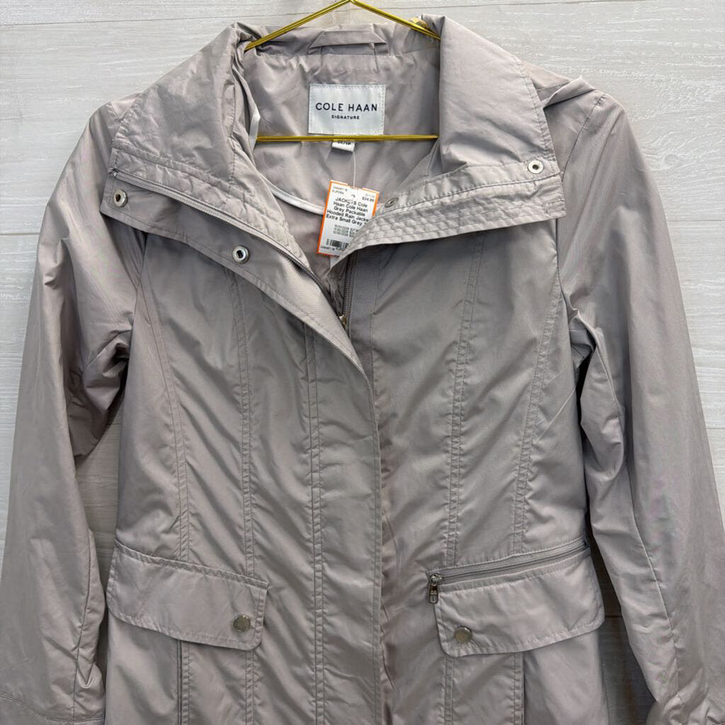Cole Haan Grey Packable Hooded Rain Jacket Extra Small