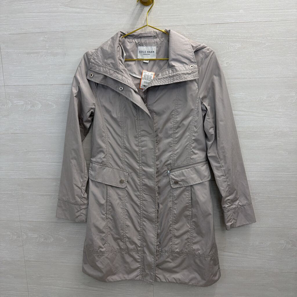 Cole Haan Grey Packable Hooded Rain Jacket Extra Small