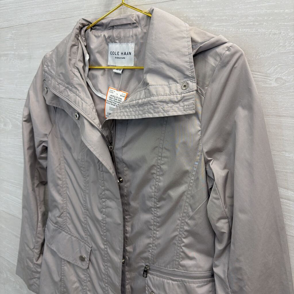 Cole Haan Grey Packable Hooded Rain Jacket Extra Small