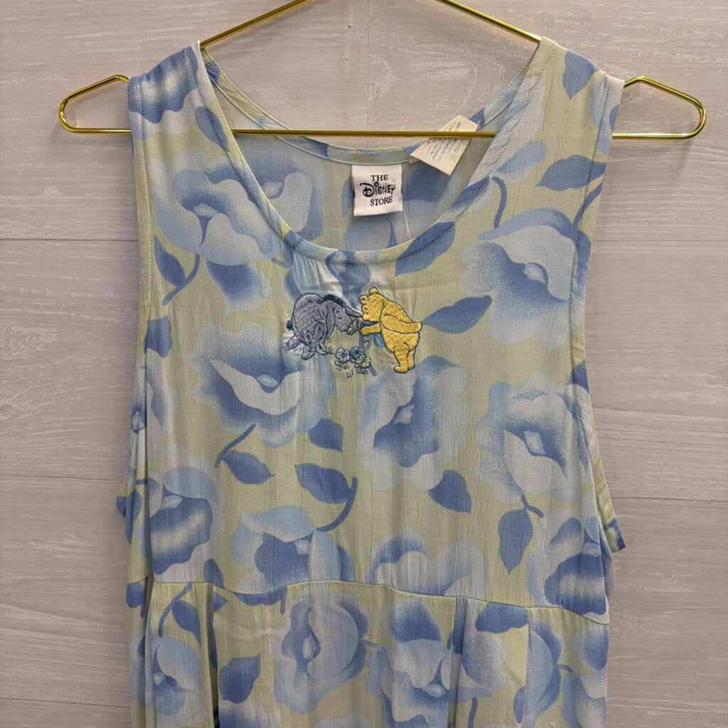 Vintage The Disney Store Winne The Pooh Blue/ Green Print Maxi Dress Small