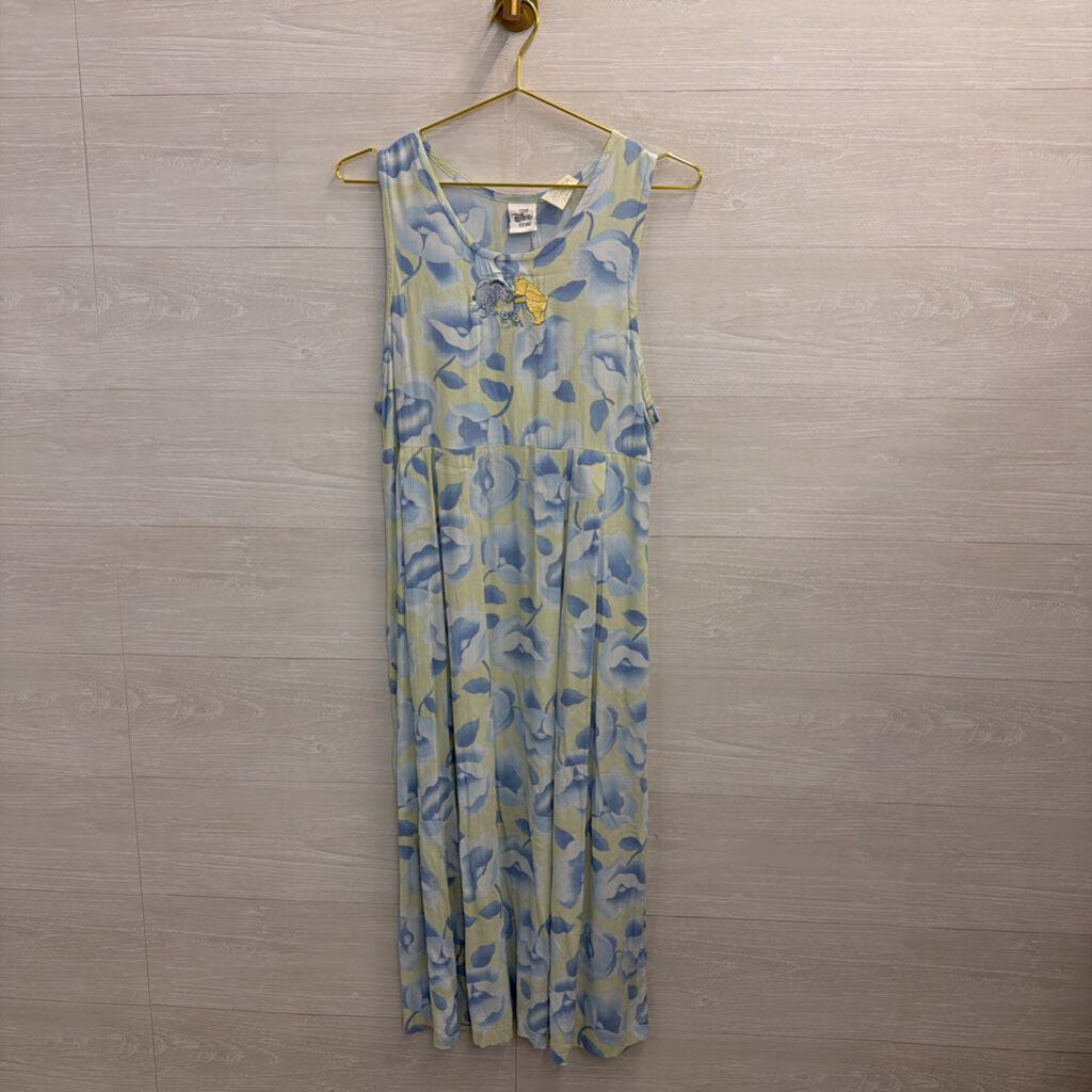 Vintage The Disney Store Winne The Pooh Blue/ Green Print Maxi Dress Small
