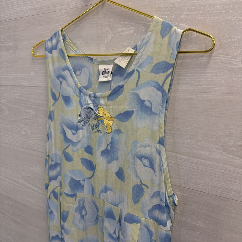 Vintage The Disney Store Winne The Pooh Blue/ Green Print Maxi Dress Small