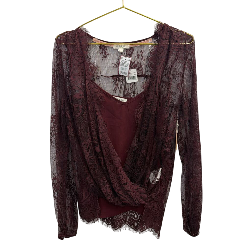 Taylor and Sage Burgundy Lace Long Sleeve Top Large
