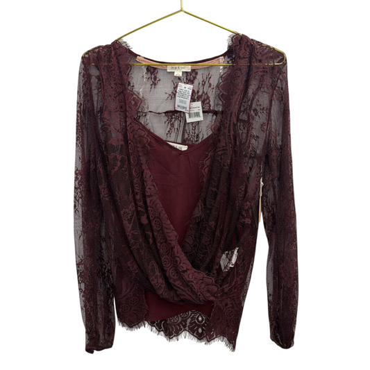 Taylor and Sage Burgundy Lace Long Sleeve Top Large