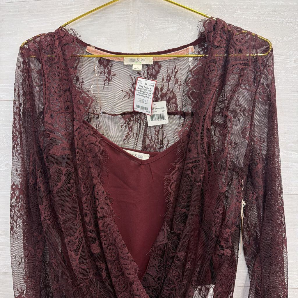 Taylor and Sage Burgundy Lace Long Sleeve Top Large