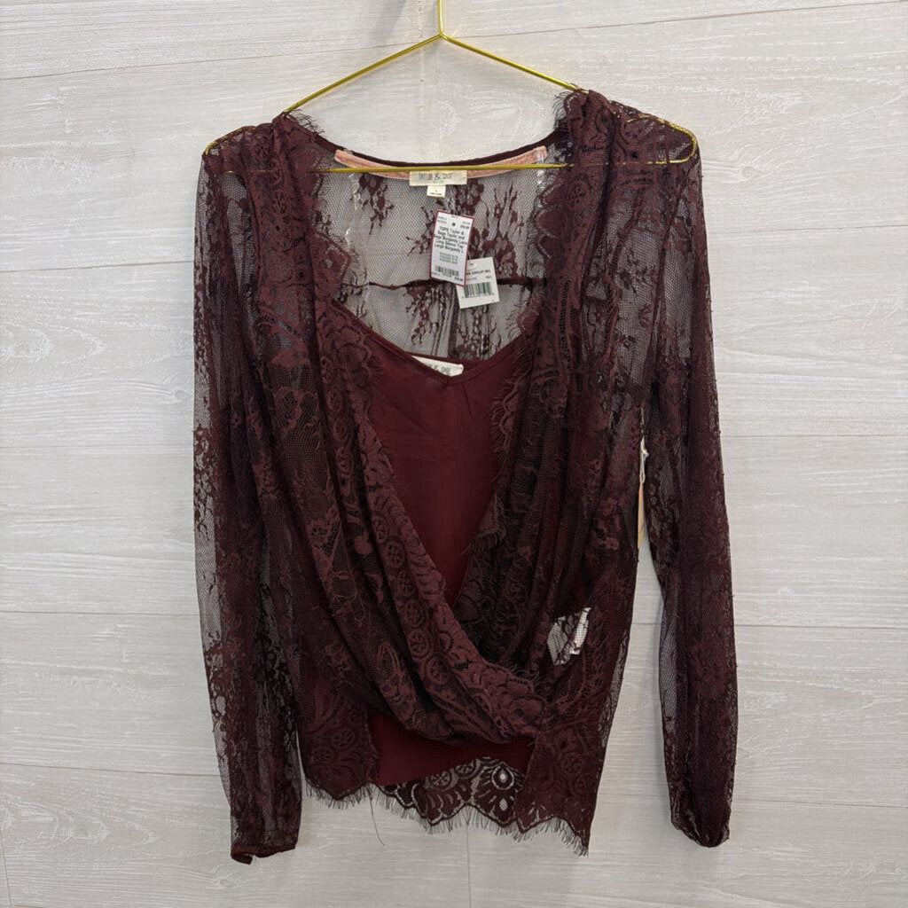 Taylor and Sage Burgundy Lace Long Sleeve Top Large