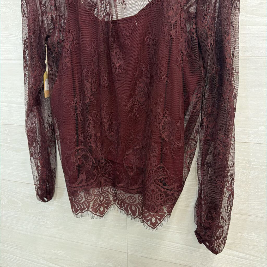 Taylor and Sage Burgundy Lace Long Sleeve Top Large