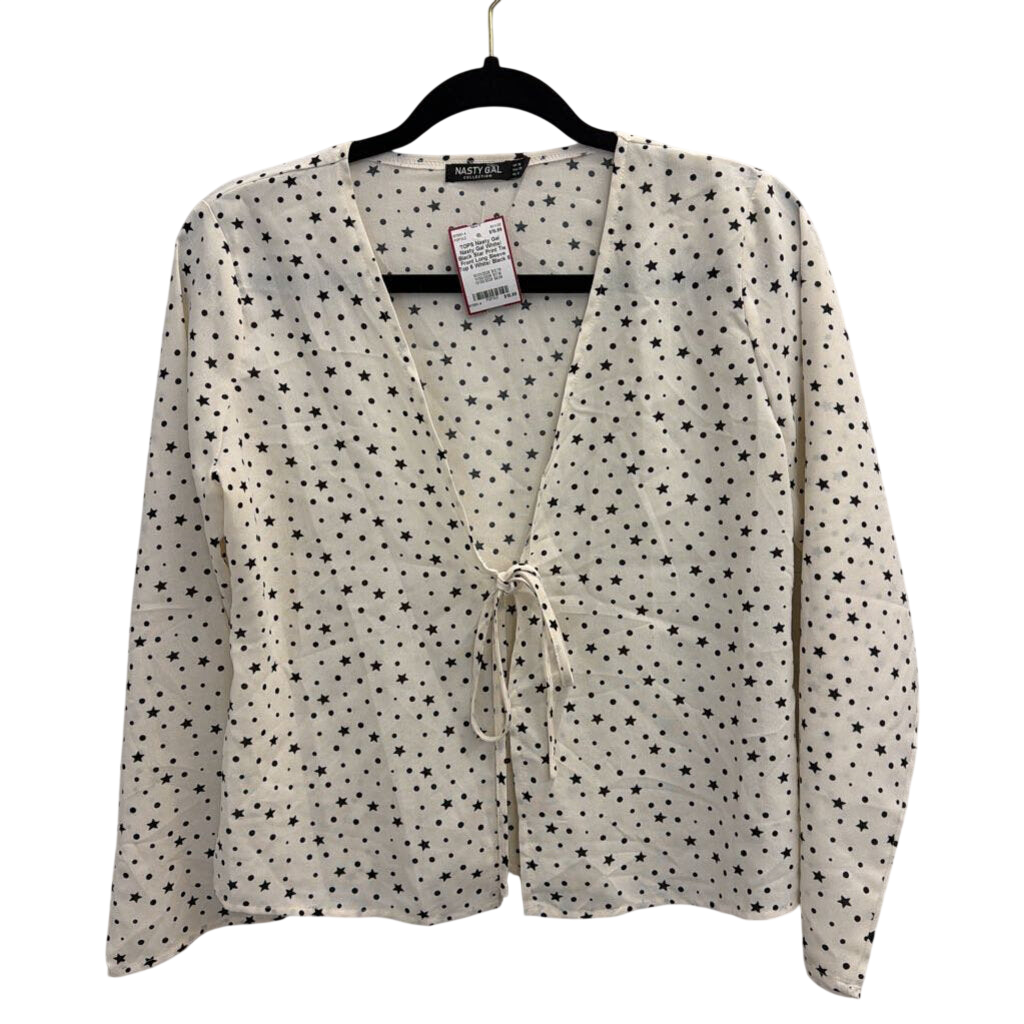 Nasty Gal White/ Black Star Print Tie Front Long Sleeve Top 6