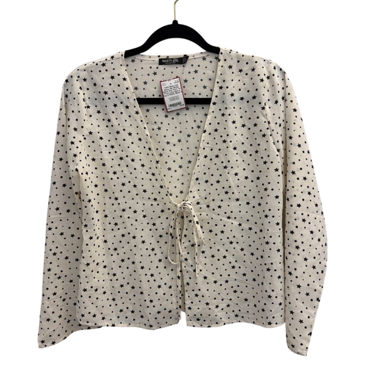 Nasty Gal White/ Black Star Print Tie Front Long Sleeve Top 6