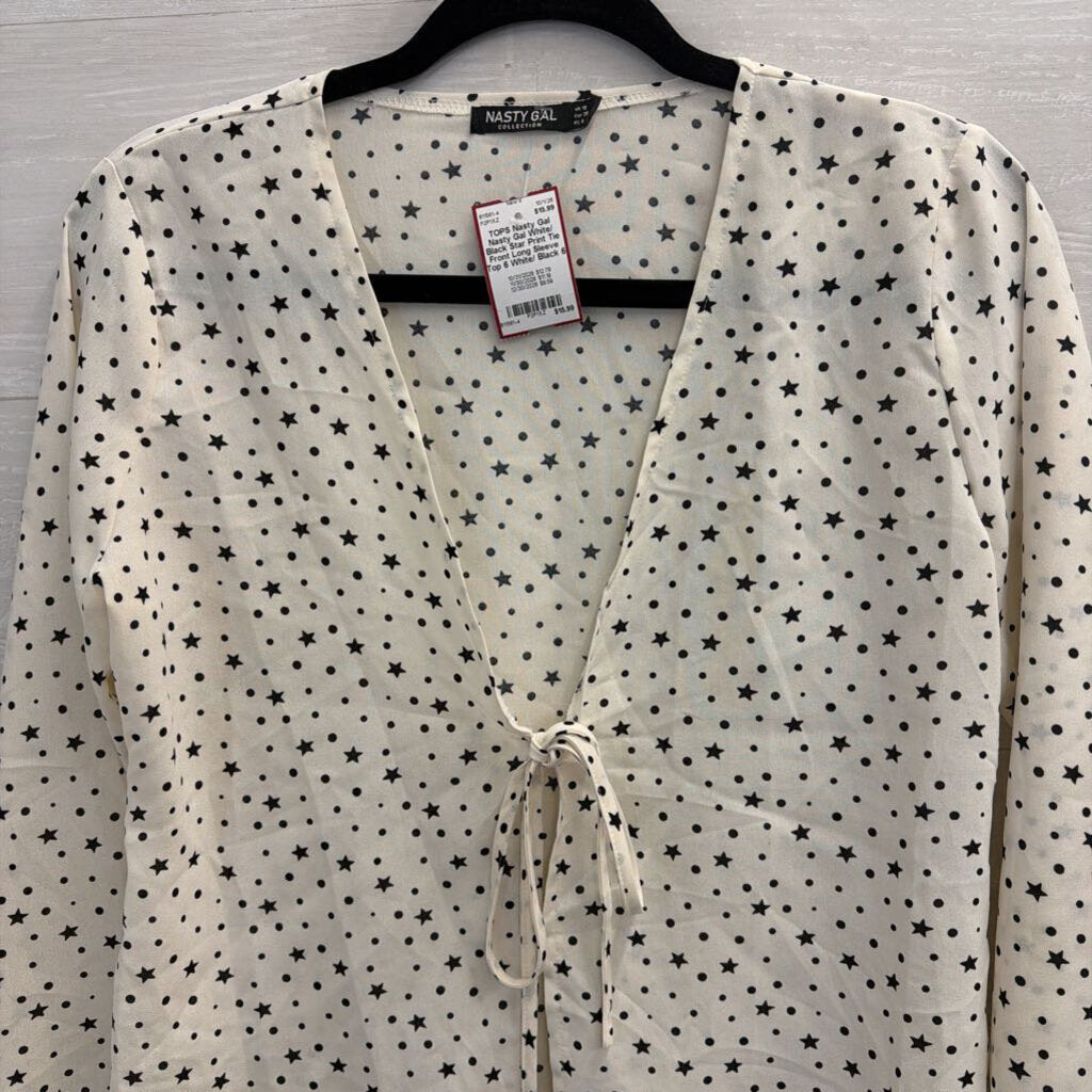 Nasty Gal White/ Black Star Print Tie Front Long Sleeve Top 6